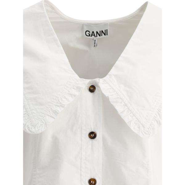 엘링크,GANNI 여성 화이트 포플린 셔츠