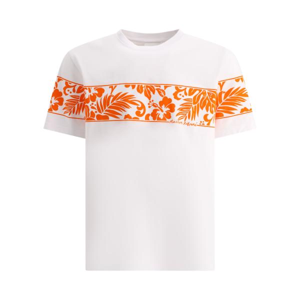 엘링크,MAISON KITSUNE 남성 화이트 Tropical Band 티셔츠