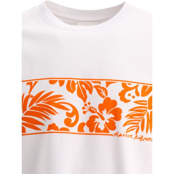 엘링크,MAISON KITSUNE 남성 화이트 Tropical Band 티셔츠